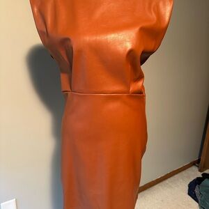 Chic Vegan Leather Caramel Mini Dress